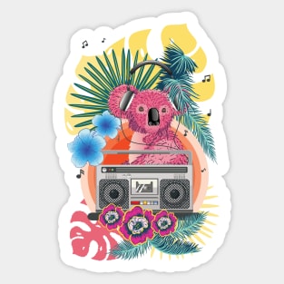 Pink koala with boombox Sticker